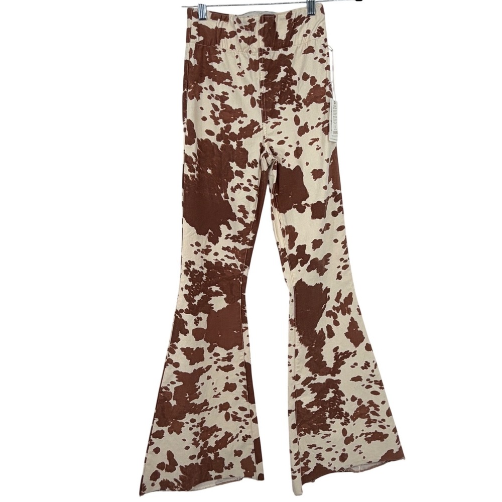 Show Me‎ Your Mumu Cam Cam Bells Pants Holy Cow Cow Print Flare S NWT